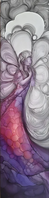 Free abstract angel art bookmark featuring a pink and purple dress with wings abstract angel